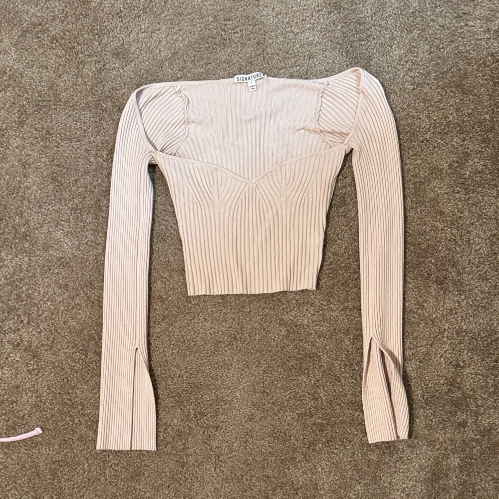 Signature8 Ribbed Crop Top in Cream/Brown